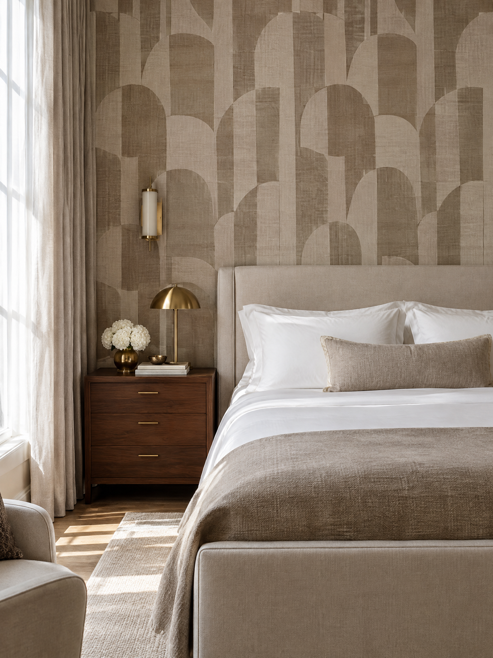 Geometric wallpaper bedroom