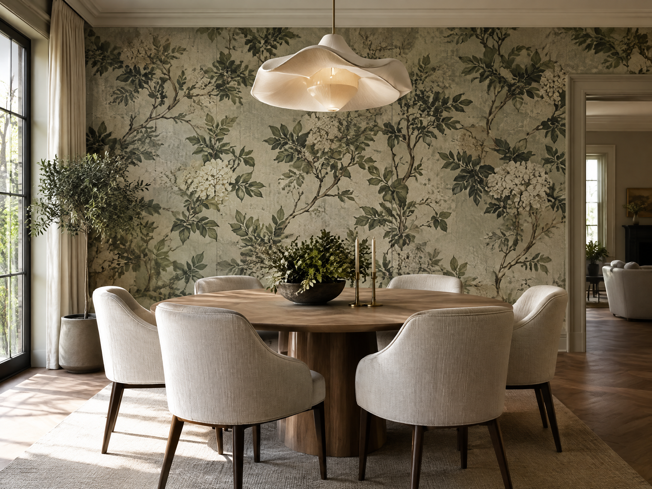 Botanical wallpaper dining room
